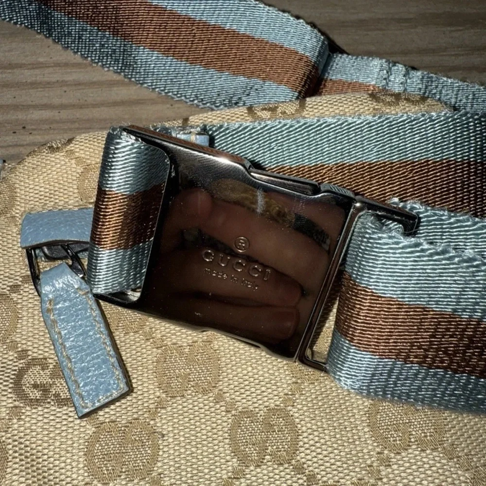 Gucci GG Monogram Web Double Pocket Belt Bag Ice Blue RARE color 162962-497717 - Picture 3 of 16